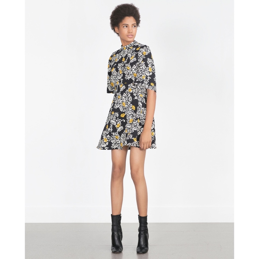Zara Mock neck floral print mini dress size M - Picture 4 of 8